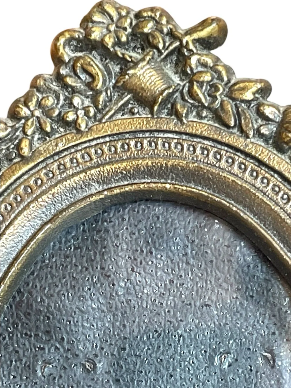 Miniature vintage oval picture frame, bronze, highly detailed